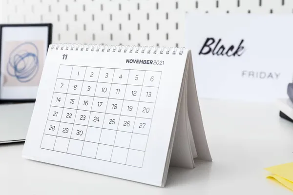 Página Del Calendario Noviembre 2022 Mesa Blanca Viernes Negro — Foto de Stock