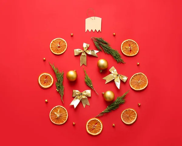 Christmas Ball Made Dried Orange Slices Decorations Coniferous Branches Color — Stock Photo, Image