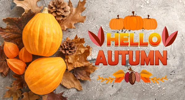 Hermosa Tarjeta Felicitación Con Texto Hello Autumn —  Fotos de Stock