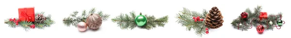 Collectie Van Kerstdecor Witte Achtergrond — Stockfoto