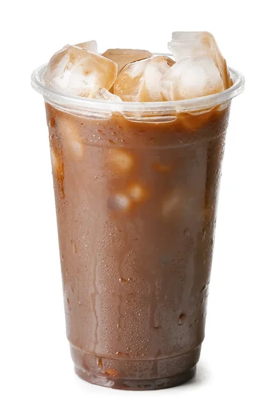 Пластиковая Чашка Вкусного Холодного Кофе Белом Фоне — стоковое фото