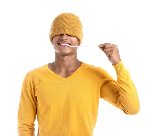 Funny African American Guy Chewing Gum White Background — Stock Photo, Image