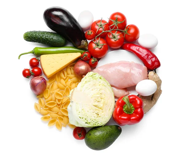 Beyaz Arka Planda Farklı Sağlıklı Yiyecekler — Stok fotoğraf