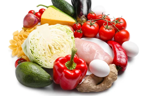Beyaz Arka Planda Farklı Sağlıklı Yiyecekler — Stok fotoğraf