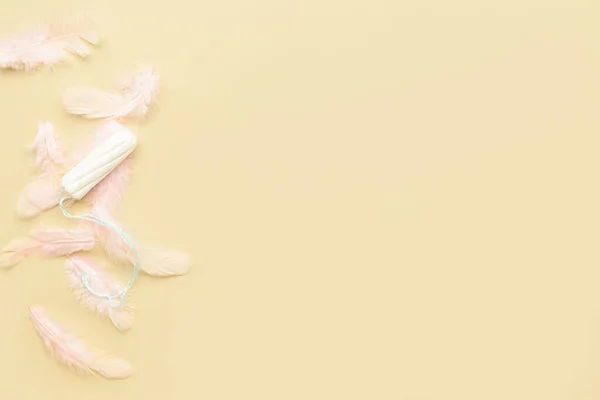 Feathers Menstrual Tampons Yellow Background — Stock Photo, Image