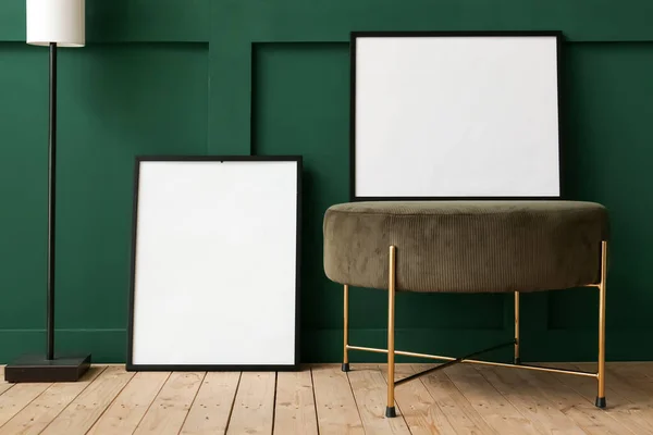 Blank Photo Frame Green Wall Interior Stylish Living Room — Stock Photo, Image