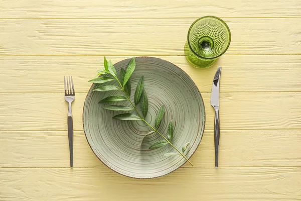 Simple Table Setting Wooden Background — Stock Photo, Image