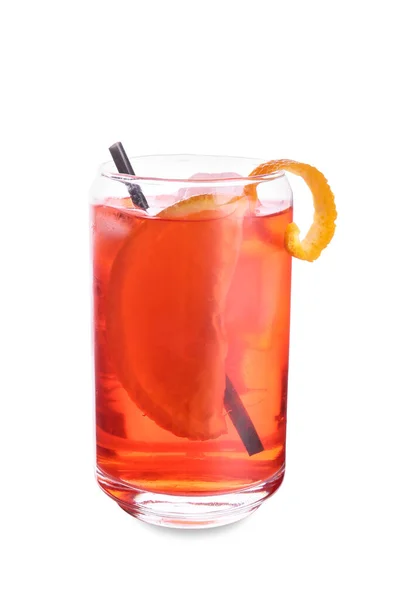 Glas Negroni Cocktail Met Stro Witte Achtergrond — Stockfoto