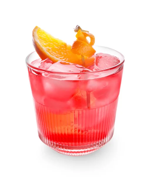 Glass Negroni Cocktail Orange Peel White Background — Stock Photo, Image