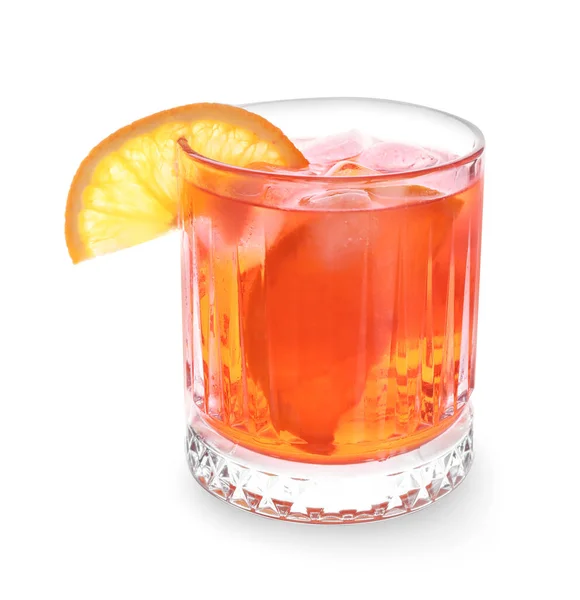 Glas Negroni Cocktail Witte Achtergrond — Stockfoto