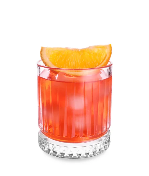 Glas Negroni Cocktail Met Citroenschijfje Witte Achtergrond — Stockfoto