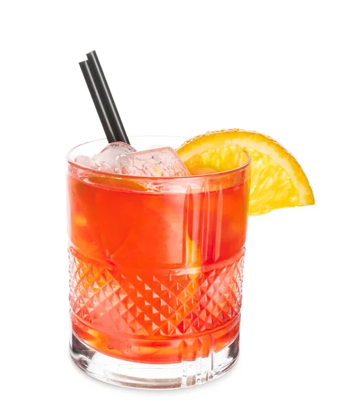 Glas Negroni Cocktail Met Rietjes Witte Ondergrond — Stockfoto