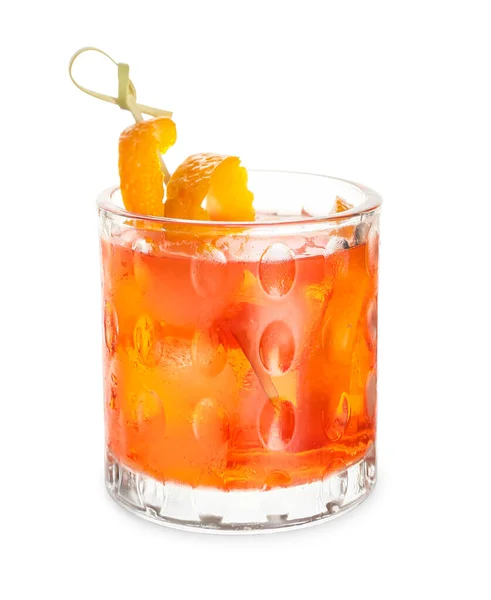 Bicchiere Cocktail Negroni Con Scorza Limone Sfondo Bianco — Foto Stock