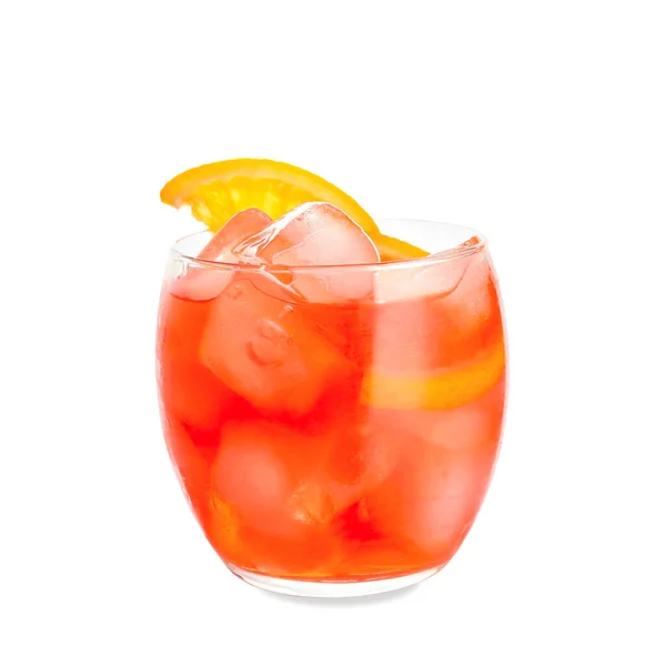 Glass Negroni Cocktail Lemon Slices White Background — Stock Photo, Image