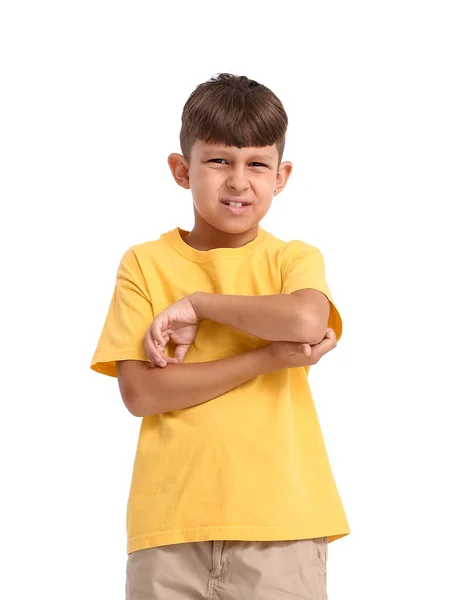 Niño Rascándose Sobre Fondo Blanco — Foto de Stock