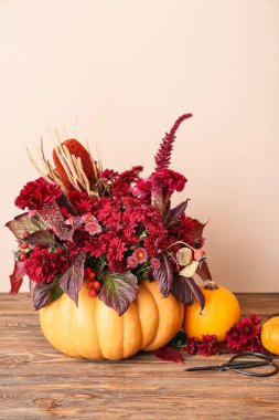 Balkabağındaki güzel sonbahar buketi açık arkaplanda.