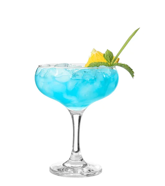 Glas Blue Lagoon Cocktail Witte Achtergrond — Stockfoto