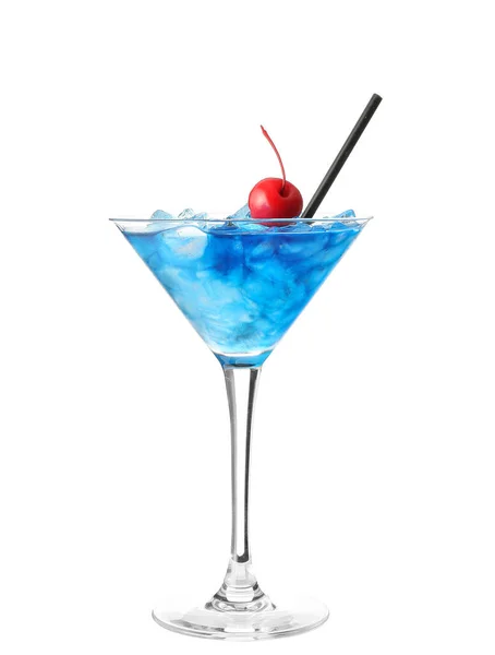 Glas Blue Lagoon Cocktail Auf Weißem Hintergrund — Stockfoto