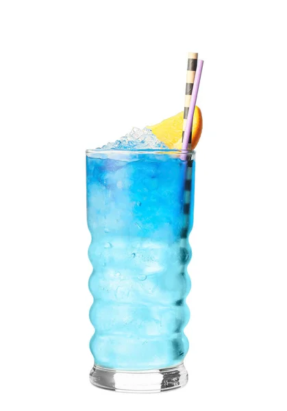 Glas Blå Lagoon Cocktail Vit Bakgrund — Stockfoto