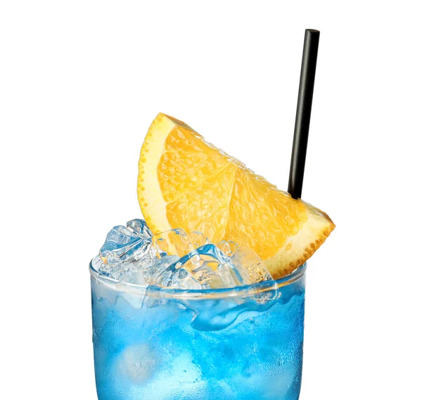 Verre Cocktail Blue Lagoon Sur Fond Blanc — Photo