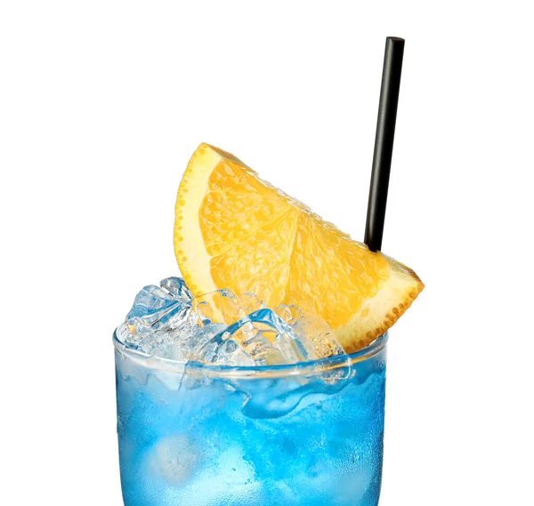 Glas Blue Lagoon Cocktail Witte Achtergrond — Stockfoto