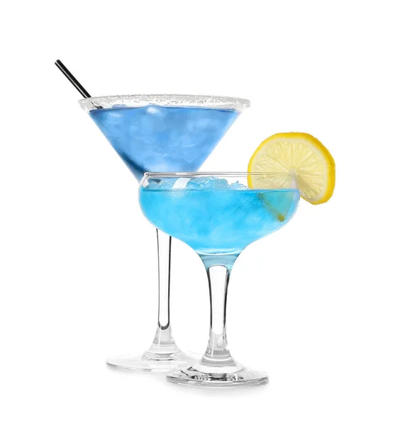 Gläser Blue Lagoon Cocktail Auf Weißem Hintergrund — Stockfoto