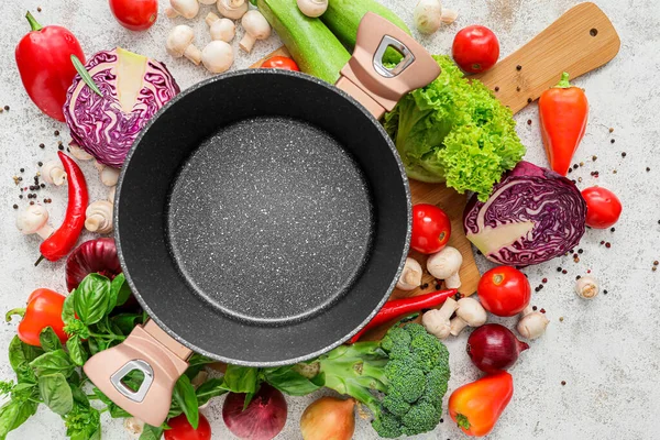 Cooking Pot Ingredients Delicious Soup Table — Stock Photo, Image