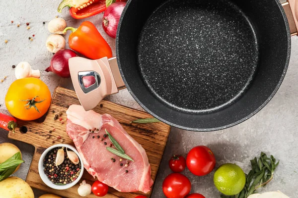 Cooking Pot Ingredients Delicious Soup Table — Stock Photo, Image