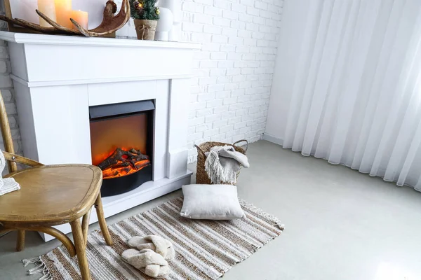 Electric Fireplace Interior Light Room — Stock Photo, Image