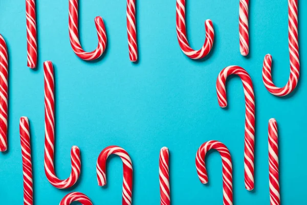 Tasty Candy Canes Color Background Closeup — Stock Photo, Image