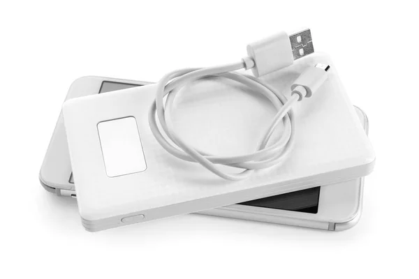 Moderne Powerbank Mobiele Telefoon Witte Achtergrond — Stockfoto