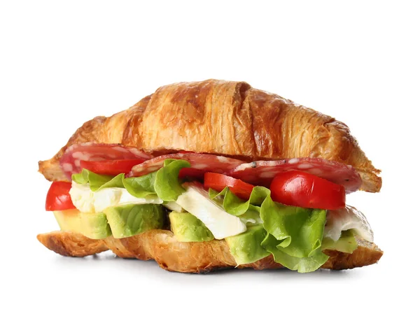 Heerlijke Croissant Sandwich Witte Achtergrond — Stockfoto
