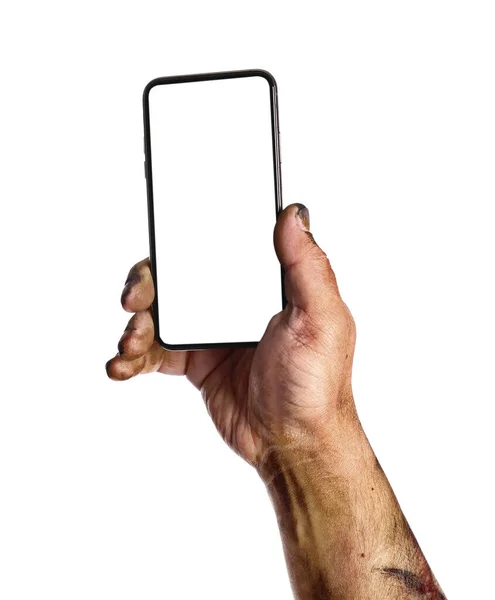 Рука Зомбі Мобільним Телефоном Білому Тлі — стокове фото