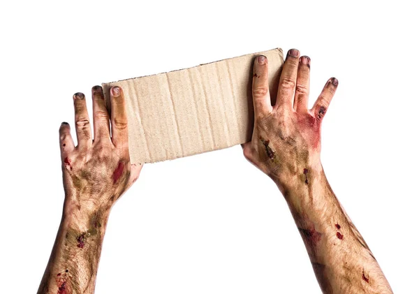 Manos Zombi Con Hoja Papel Vacía Sobre Fondo Blanco — Foto de Stock