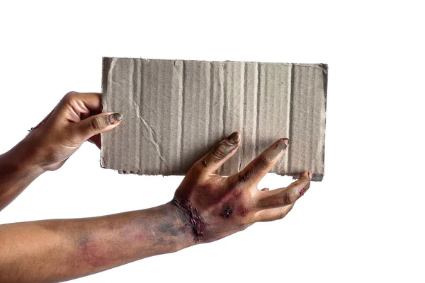 Hands Zombie Empty Paper Sheet White Background — Stock Photo, Image