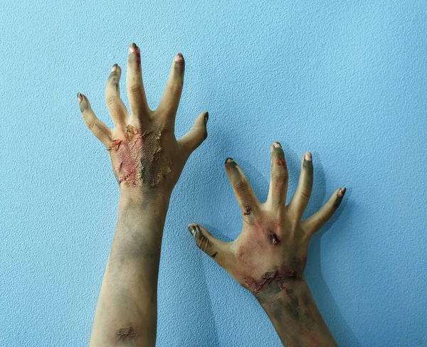 Mains Zombie Sur Fond Couleur — Photo
