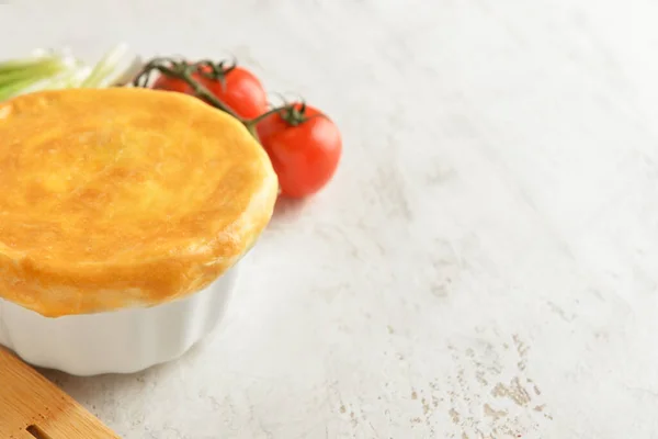 Tasty Vegetable Pot Pie Light Background Closeup — Stock Photo, Image