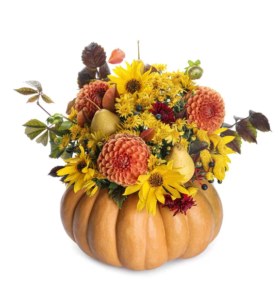 Beautiful Autumn Bouquet Pumpkin White Background — Stock Photo, Image