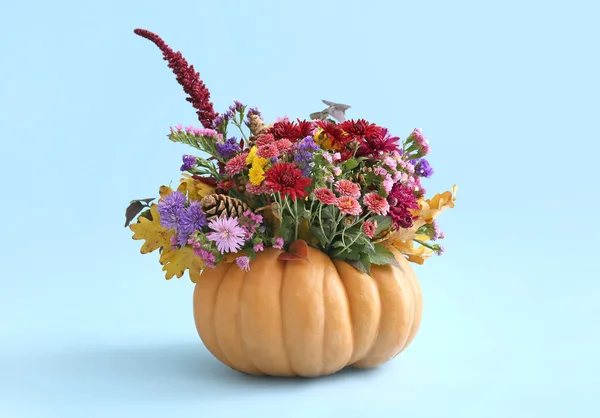 Beautiful Autumn Bouquet Pumpkin Color Background — Stock Photo, Image