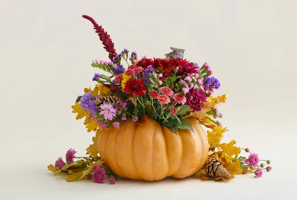 Beautiful Autumn Bouquet Pumpkin Light Background — Stock Photo, Image