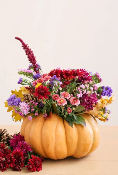 Beautiful Autumn Bouquet Pumpkin Light Background — Stock Photo, Image