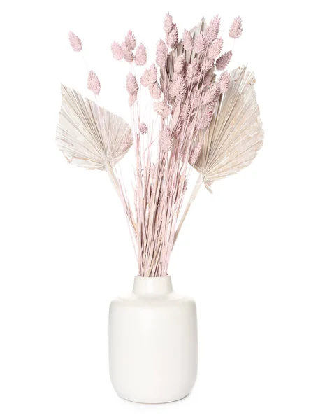 Vase Bouquet Beautiful Dried Flowers White Background — Stock Photo, Image