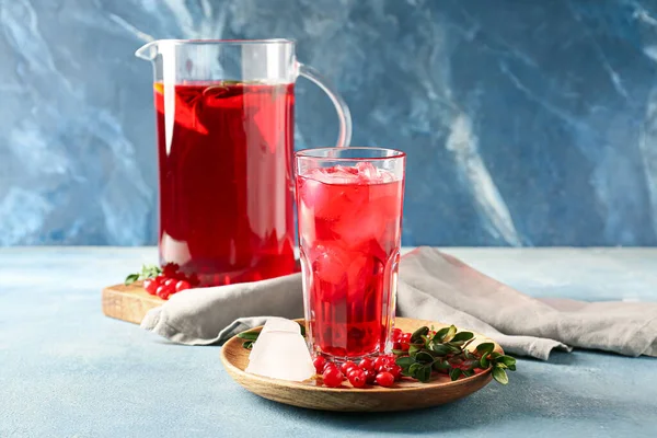 Glass Cold Lingonberry Tea Table — Stock Photo, Image