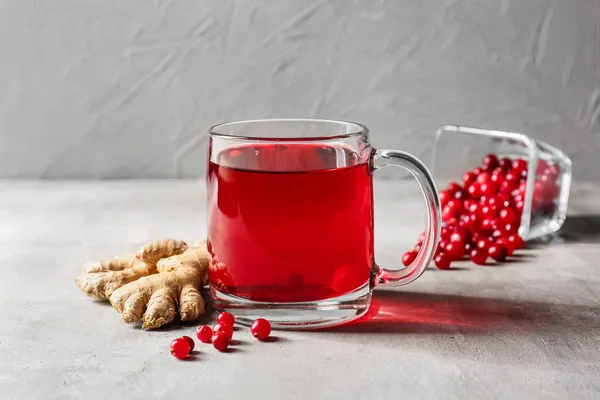 Cup Tasty Lingonberry Tea Ginger Table — Stock Photo, Image