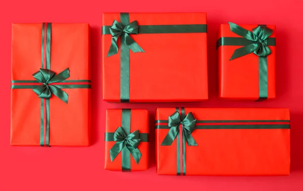 Many Gift Boxes Color Background — Stock Photo, Image