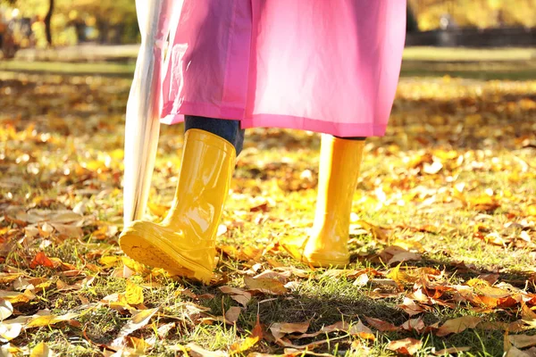 Young Woman Gumboots Outdoors Autumn Day — Stock Photo, Image