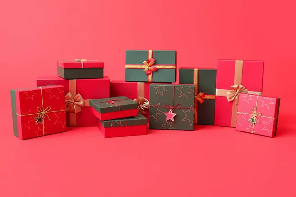 Many Gift Boxes Color Background — Stock Photo, Image