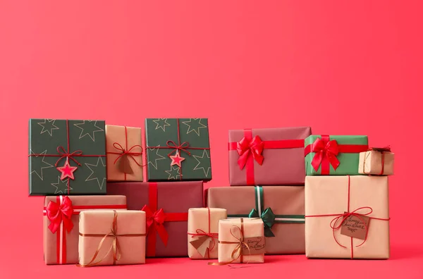 Many Gift Boxes Color Background — Stock Photo, Image