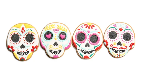 Skull Shaped Cookies Mexico Day Dead Dia Muertos White Background — Stock Photo, Image