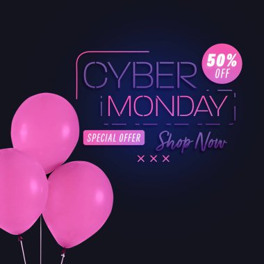 Koyu arkaplanda balonlar. Siber Pazartesi indirimi